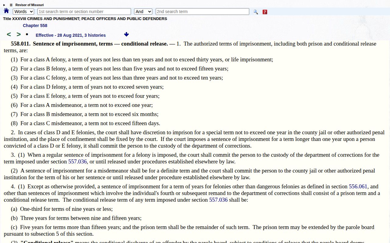 Knox County projected release date and Missouri conditional release statute